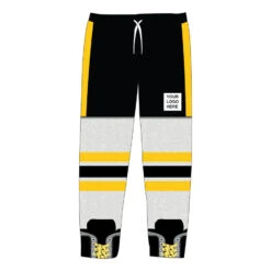 Custom Team Hockey Lounge Pants - Player -Sport Gift Store hk 06059 BLACKWHITEYELLOW BS LOGO