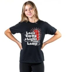 Hockey Short Sleeve T-Shirt - Lace 'Em Up And Light The Lamp -Sport Gift Store hk 06131 BLACK GIRLS