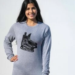 Hockey Tshirt Long Sleeve - Play Hockey -Sport Gift Store hk 06183 GRAY MODEL FEMALE