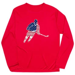 Hockey Long Sleeve Performance Tee - Hockey Stars And Stripes Player