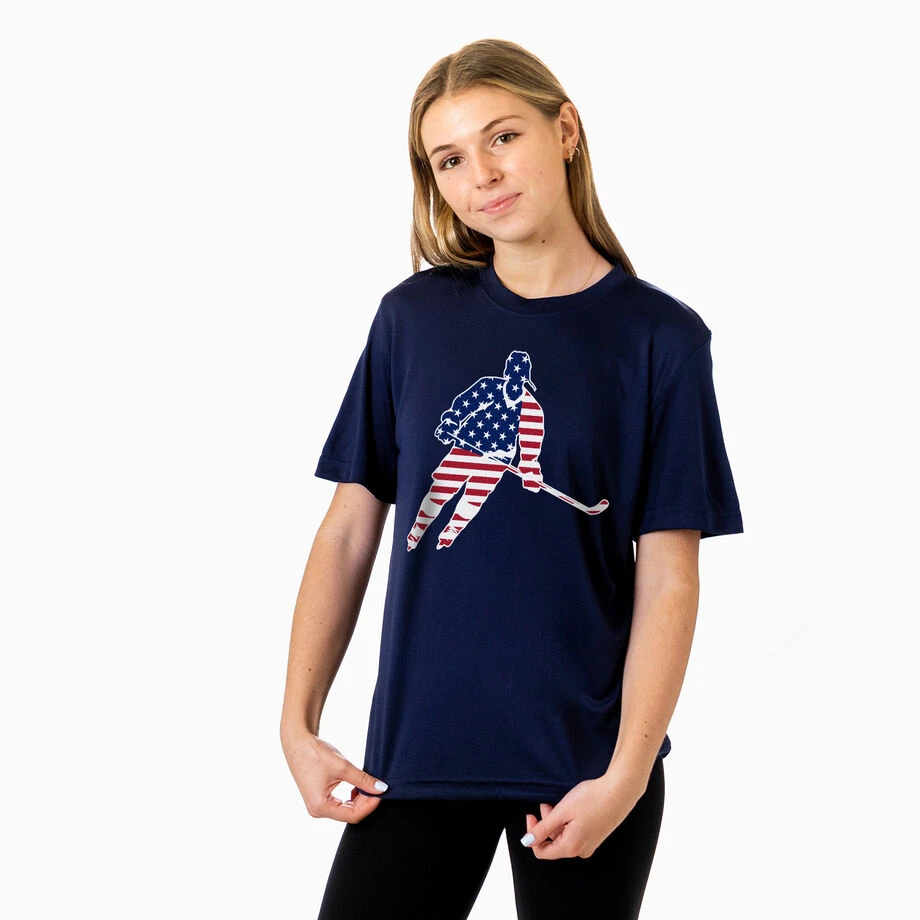 Hockey Short Sleeve Performance Tee - Hockey Stars And Stripes Player 5 Hockey Short Sleeve Performance Tee - Hockey Stars And Stripes Player - Image 3