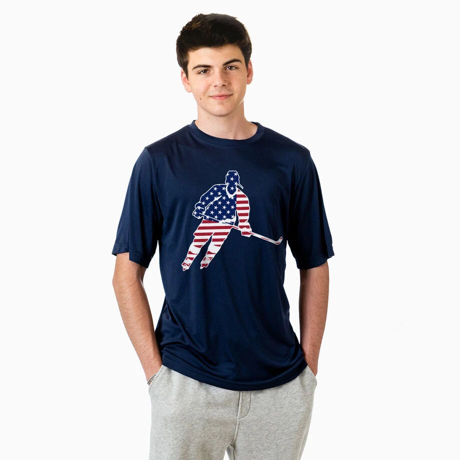 Hockey Short Sleeve Performance Tee - Hockey Stars And Stripes Player 4 Hockey Short Sleeve Performance Tee - Hockey Stars And Stripes Player - Image 2