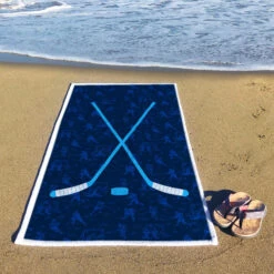 Hockey Premium Beach Towel - Blue Crossed Hockey Sticks -Sport Gift Store hk 06423 BEACH