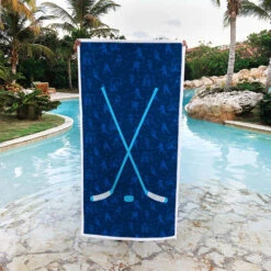 Hockey Premium Beach Towel - Blue Crossed Hockey Sticks -Sport Gift Store hk 06423 POOL