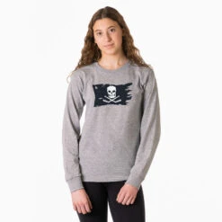 Hockey T-Shirt Long Sleeve - Hockey Pirate Flag -Sport Gift Store hk 06520 GRAY FEMALE