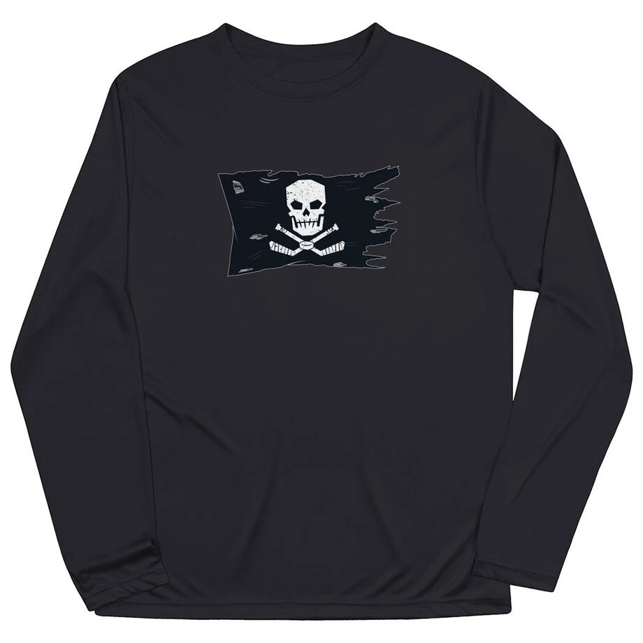 Hockey Long Sleeve Performance Tee - Hockey Pirate Flag 3 Hockey Long Sleeve Performance Tee - Hockey Pirate Flag