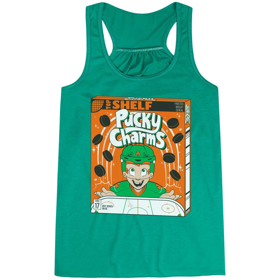 Hockey Flowy Racerback Tank Top - Pucky Charms 3 Hockey Flowy Racerback Tank Top - Pucky Charms