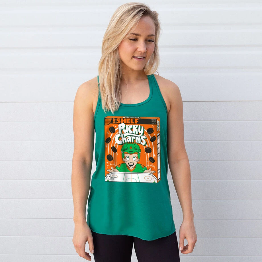 Hockey Flowy Racerback Tank Top - Pucky Charms 4 Hockey Flowy Racerback Tank Top - Pucky Charms - Image 2
