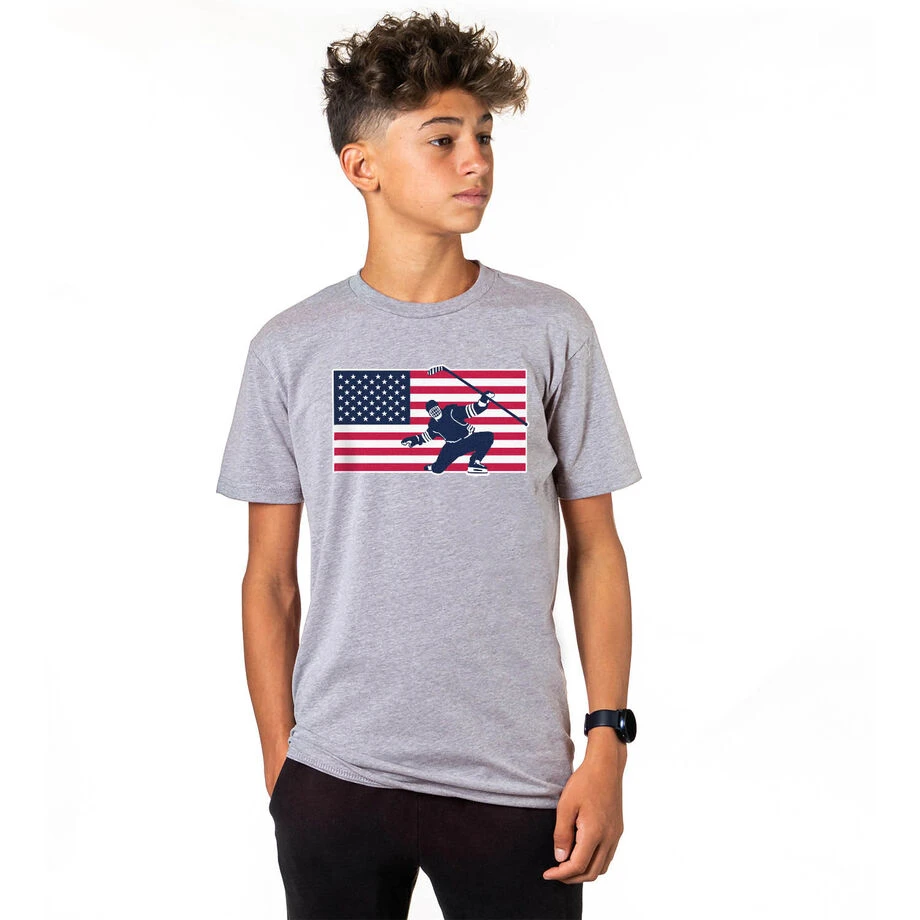Hockey T-Shirt Short Sleeve - Patriotic Hockey 4 Hockey T-Shirt Short Sleeve - Patriotic Hockey - Image 2