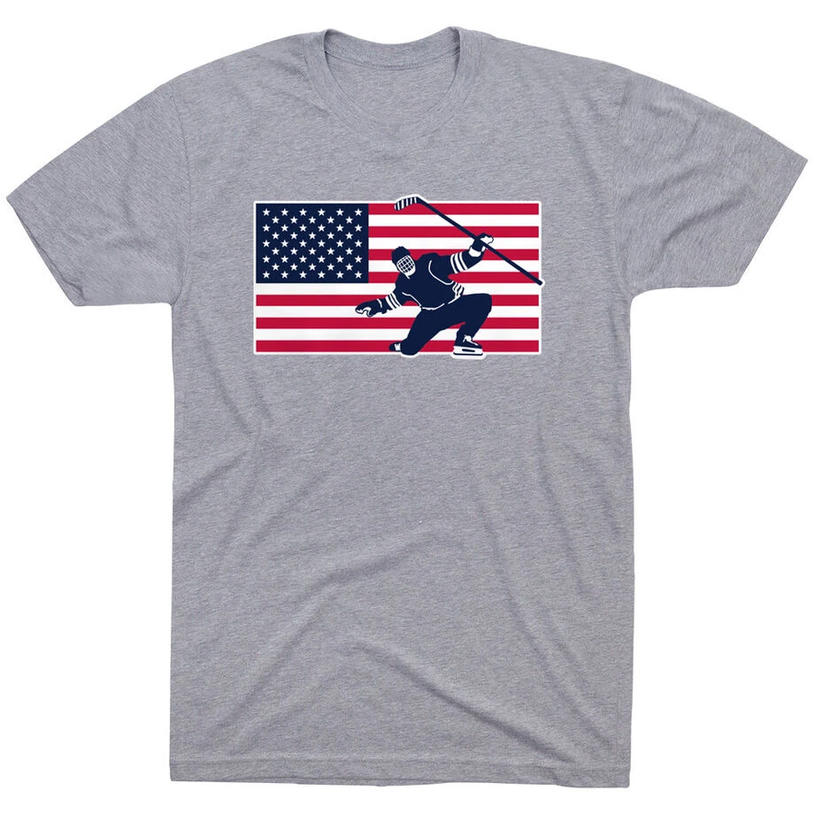 Hockey T-Shirt Short Sleeve - Patriotic Hockey 3 Hockey T-Shirt Short Sleeve - Patriotic Hockey