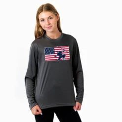 Hockey Long Sleeve Performance Tee - Patriotic Hockey -Sport Gift Store hk 06721 GRAPHITE FEMALE