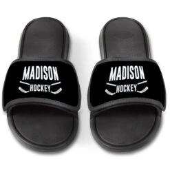 Hockey Repwell® Slide Sandals - Personalized Team Name With Sticks 8 Hockey Repwell® Slide Sandals - Personalized Team Name With Sticks -Sport Gift Store hk 06747 BLACK FRONT