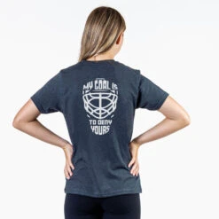 Hockey Short Sleeve T-Shirt - My Goal Is To Deny Yours Goalie Mask (Back Design) -Sport Gift Store hk 06823 CHARCOAL FEMALE BACK