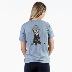 Hockey Short Sleeve T-Shirt - Hunter The Hockey Dog (Back Design) -Sport Gift Store hk 06827 GRAY FEMALE BACK
