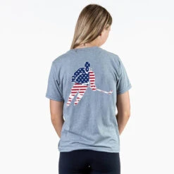 Hockey Short Sleeve T-Shirt - Hockey Stars And Stripes Player (Back Design) -Sport Gift Store hk 06837 GRAY FEMALE BACK