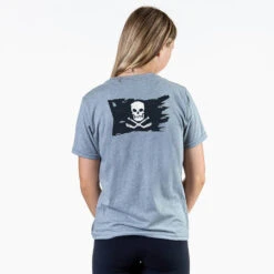 Hockey Short Sleeve T-Shirt - Hockey Pirate Flag (Back Design) -Sport Gift Store hk 06850 GRAY FEMALE BACK