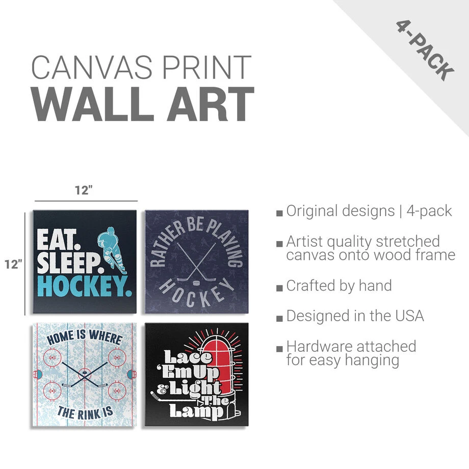 Hockey Canvas Wall Art - Eat Sleep Hockey - 4 Piece Set 4 Hockey Canvas Wall Art - Eat Sleep Hockey - 4 Piece Set - Image 2