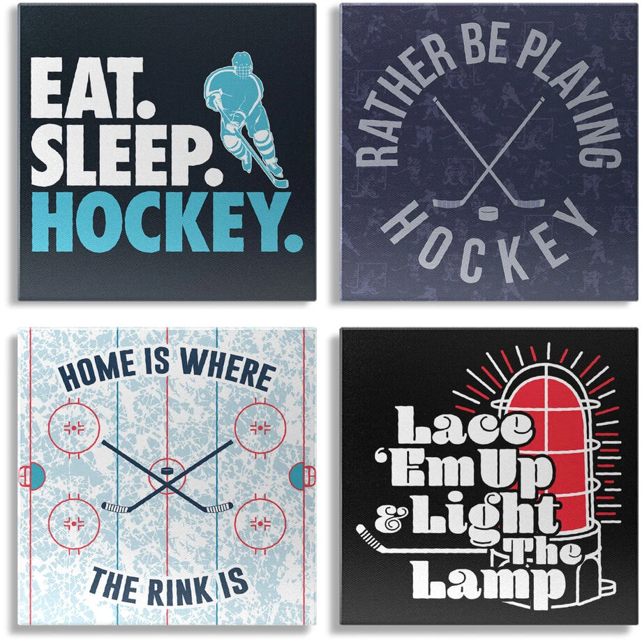 Hockey Canvas Wall Art - Eat Sleep Hockey - 4 Piece Set 3 Hockey Canvas Wall Art - Eat Sleep Hockey - 4 Piece Set
