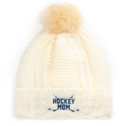 Hockey Embroidered Pom Pom Knit Hat - Hockey Mom