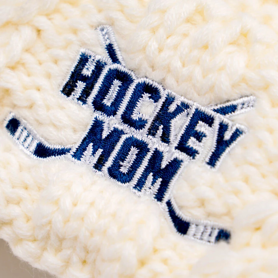 Hockey Embroidered Pom Pom Knit Hat - Hockey Mom 5 Hockey Embroidered Pom Pom Knit Hat - Hockey Mom - Image 3