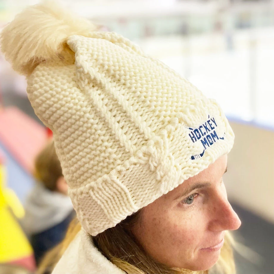 Hockey Embroidered Pom Pom Knit Hat - Hockey Mom 4 Hockey Embroidered Pom Pom Knit Hat - Hockey Mom - Image 2