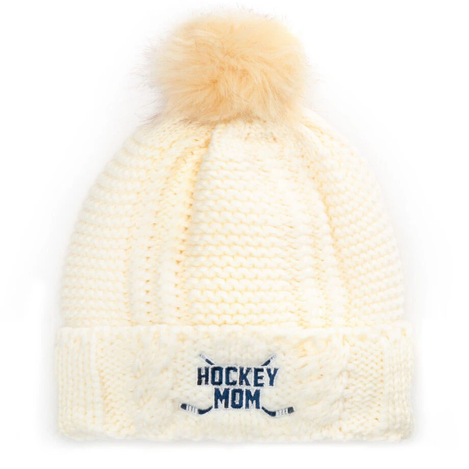 Hockey Embroidered Pom Pom Knit Hat - Hockey Mom 3 Hockey Embroidered Pom Pom Knit Hat - Hockey Mom