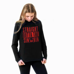 Hockey Long Sleeve Performance Tee - Straight Outta The Sin Bin -Sport Gift Store hk 07011 BLACK FEMALE