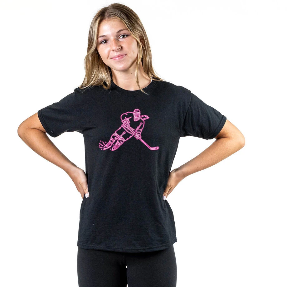 Hockey T-Shirt Short Sleeve - Neon Hockey Girl 4 Hockey T-Shirt Short Sleeve - Neon Hockey Girl - Image 2