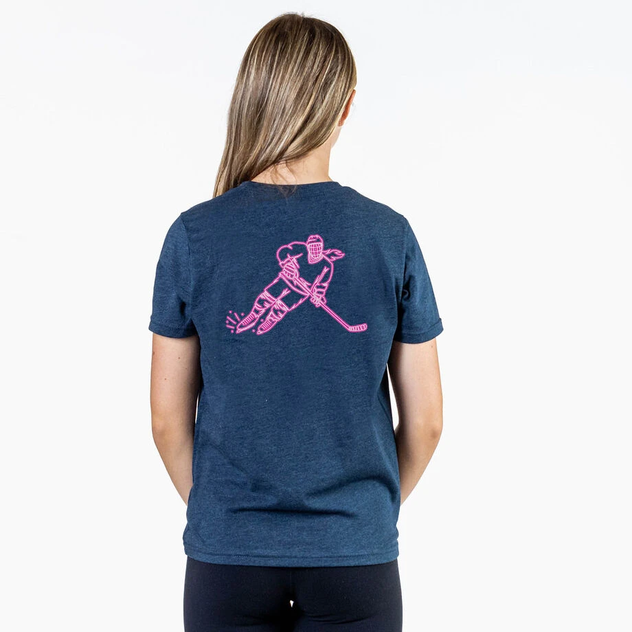 Hockey T-Shirt Short Sleeve - Neon Hockey Girl (Back Design) 4 Hockey T-Shirt Short Sleeve - Neon Hockey Girl (Back Design) - Image 2