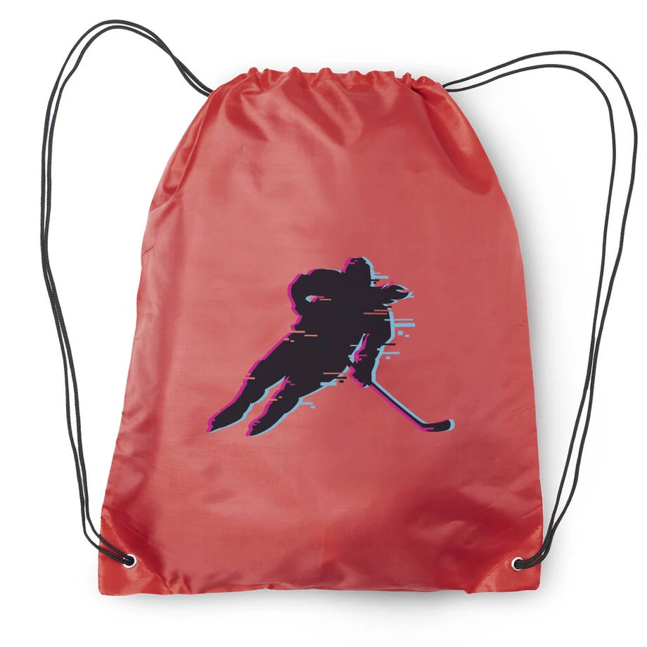 Hockey Drawstring Backpack - Hockey Girl Glitch 4 Hockey Drawstring Backpack - Hockey Girl Glitch - Image 2