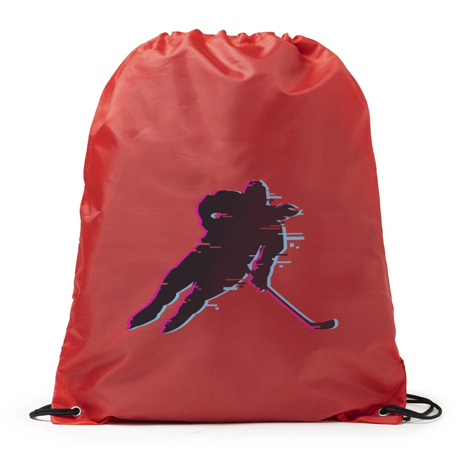 Hockey Drawstring Backpack - Hockey Girl Glitch 3 Hockey Drawstring Backpack - Hockey Girl Glitch