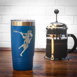 Guys Lacrosse 20 Oz. Double Insulated Tumbler - Player Silhouette -Sport Gift Store lx 09279 ROYAL COFFEE
