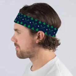 Guys Lacrosse Multifunctional Headwear - Crossed Sticks And Shamrocks Pattern RokBAND -Sport Gift Store lx 10268 MALE2