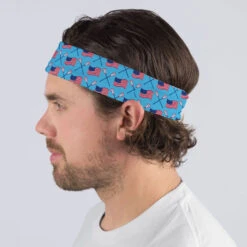 Guys Lacrosse Multifunctional Headwear - Crossed Sticks And USA Flag Pattern RokBAND -Sport Gift Store lx 10269 BLUE MALE2