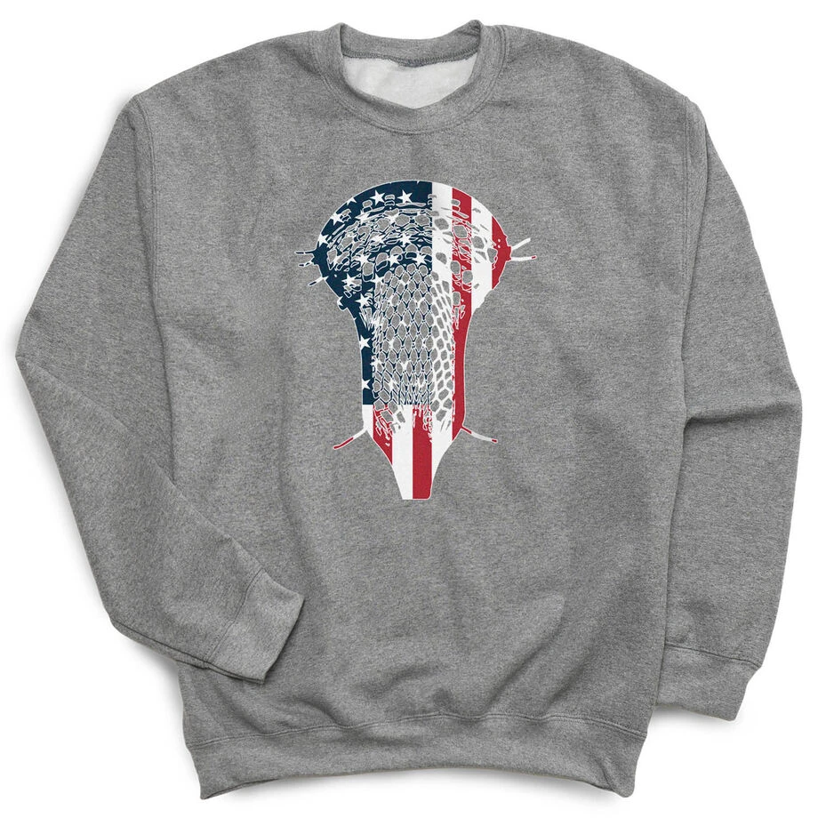 Guys Lacrosse Crewneck Sweatshirt - Patriotic Stick 3 Guys Lacrosse Crewneck Sweatshirt - Patriotic Stick
