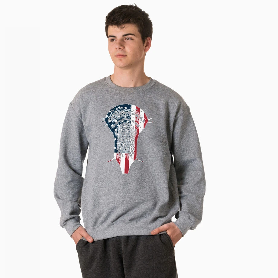 Guys Lacrosse Crewneck Sweatshirt - Patriotic Stick 4 Guys Lacrosse Crewneck Sweatshirt - Patriotic Stick - Image 2