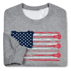 Guys Lacrosse Crewneck Sweatshirt - American Flag -Sport Gift Store lx 10288 GRAY FOLD