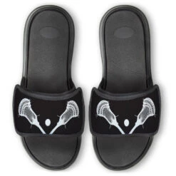 Guys Lacrosse Repwell® Slide Sandals - Crossed Sticks With Ball Close Up