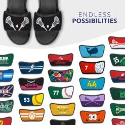 Guys Lacrosse Repwell® Sandal Straps - Crossed Sticks With Ball Close Up -Sport Gift Store lx 11326 STRAPS BLACK MULTI