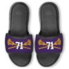 Guys Lacrosse Repwell® Slide Sandals - Crossed Sticks With Number -Sport Gift Store lx 11327 PURPLEYELLOW MAIN