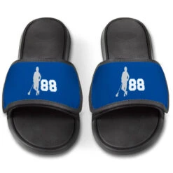 Guys Lacrosse Repwell® Slide Sandals - Latitude Lax Player With Number -Sport Gift Store lx 11331 ROYALBLUE FRONT