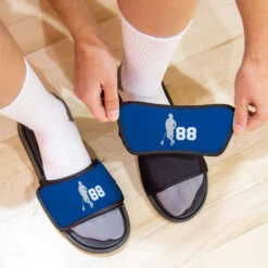 Guys Lacrosse Repwell® Slide Sandals - Latitude Lax Player With Number -Sport Gift Store lx 11331 ROYALBLUE LIFESTYLE