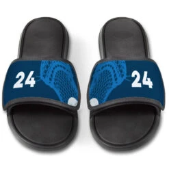 Guys Lacrosse Repwell® Slide Sandals - Stick And Number Reflected -Sport Gift Store lx 11333 NAVY FRONT