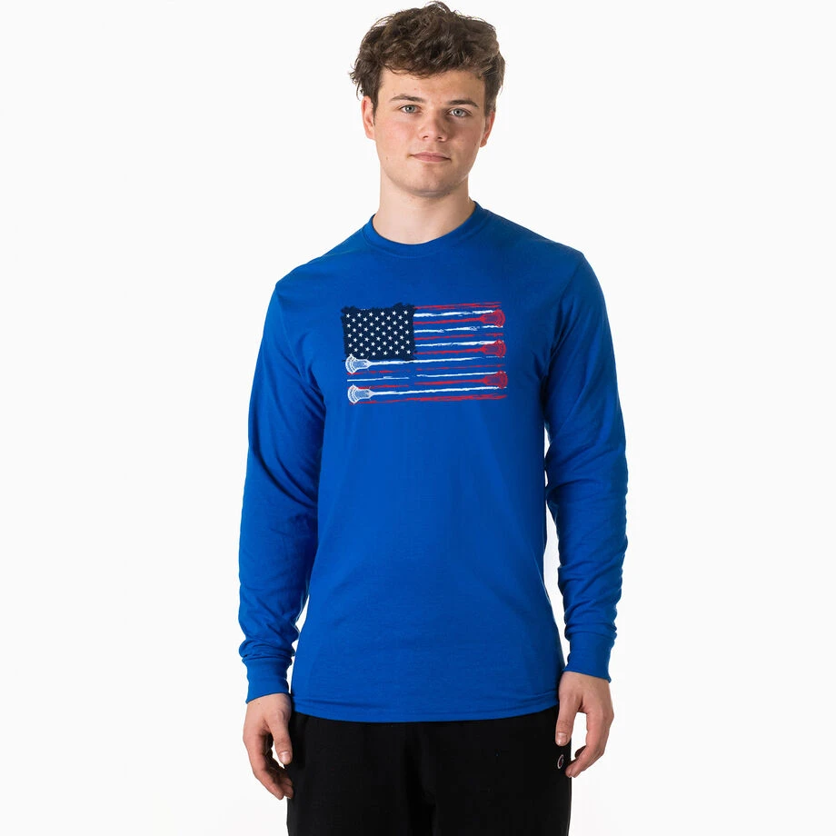 Guys Lacrosse Tshirt Long Sleeve - Amercian Flag 4 Guys Lacrosse Tshirt Long Sleeve - Amercian Flag - Image 2