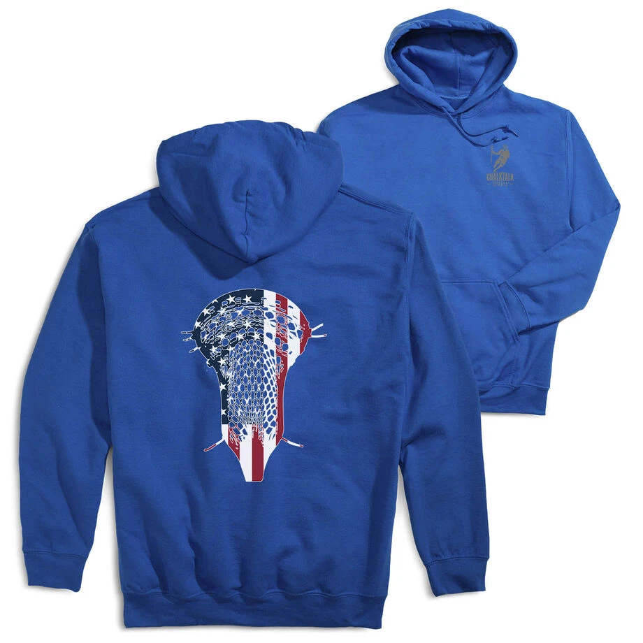 Guys Lacrosse Hooded Sweatshirt - Patriotic Stick (Back Design) 3 Guys Lacrosse Hooded Sweatshirt - Patriotic Stick (Back Design)