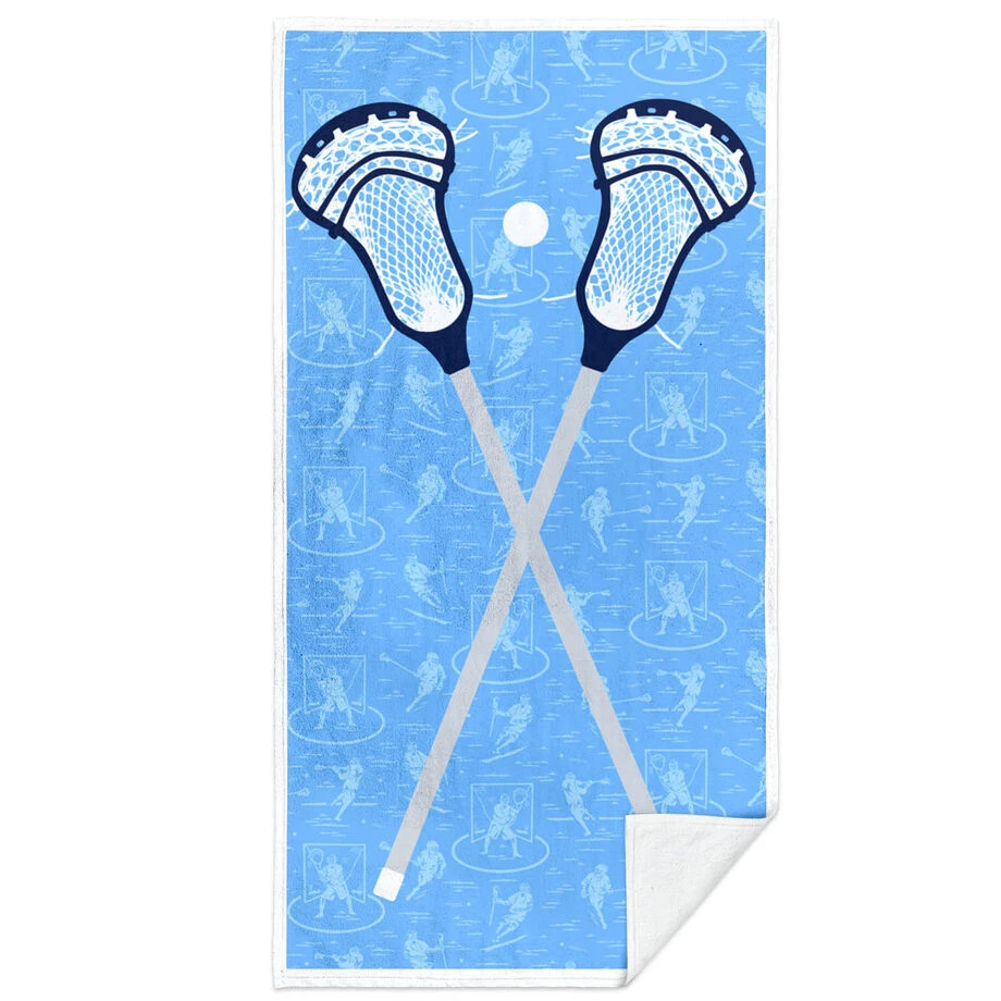Guys Lacrosse Premium Beach Towel - Blue Crossed Sticks 3 Guys Lacrosse Premium Beach Towel - Blue Crossed Sticks