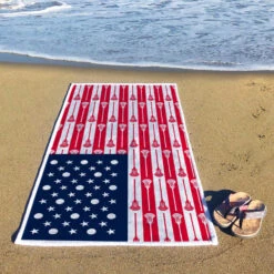 Guys Lacrosse Premium Beach Towel - Patriotic Lacrosse -Sport Gift Store lx 12293 BEACH