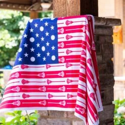 Guys Lacrosse Premium Beach Towel - Patriotic Lacrosse -Sport Gift Store lx 12293 LIFESTYLE 2