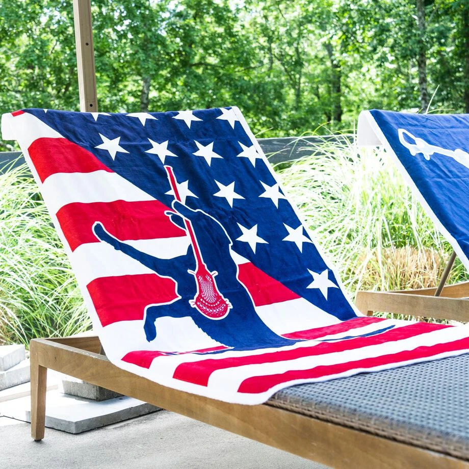 Guys Lacrosse Premium Beach Towel - Patriotic Lacrosse Dog 4 Guys Lacrosse Premium Beach Towel - Patriotic Lacrosse Dog - Image 2