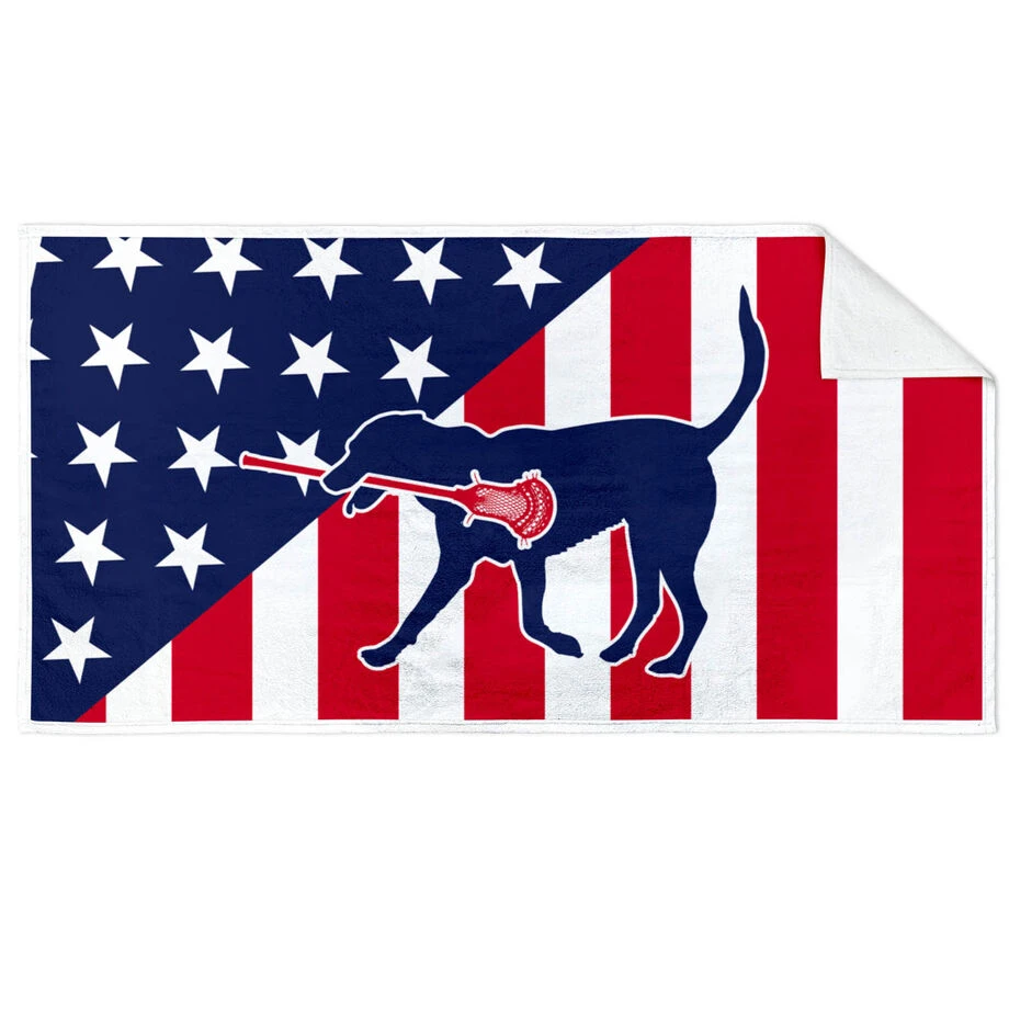Guys Lacrosse Premium Beach Towel - Patriotic Lacrosse Dog 3 Guys Lacrosse Premium Beach Towel - Patriotic Lacrosse Dog